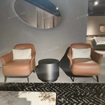 Modern Round Sofa Side Table with Cylindrical Form and Brushed Stainless Steel Finish
